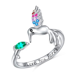 JZMSJF 925 Sterling Silver Hummingbird Rings for Women, Adjustable Bird Statement Rings Stacking Ring Hummingbird Jewelry Gifts for Women
