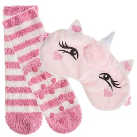 Metzuyan LADIES 1PR COSY SOCK W/GRIPPERS WITH EYEMASK