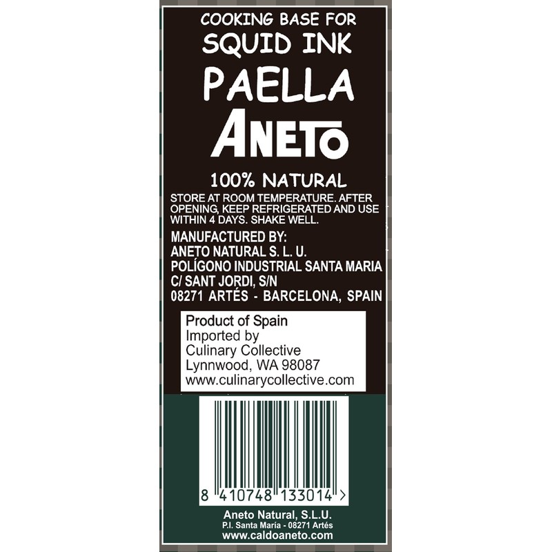 Aneto Squid Ink Paella Cooking Base Broth | 33.83 ounces