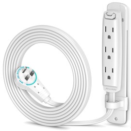 Maximm 360 Degree Rotating Flat Extension Cord 6 Ft Multi 3 Outlet Power Cord with Mounting Bracket, Grounded 16 AWG UL Certified, White