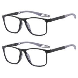 Suertree Reading Glasses for Men, TR90 Sports Blue Light Blocking Readers Comfortable and Lightweight 2 Pack