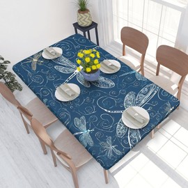 YBAOFU Rectangle Tablecloth Waterproof Elastic Fitted Table Covers, Tablecloths for 4 Foot (2.5 X 4 Ft) Tables, Outdoor Patio Garden Farmhouse Table Cover - Blue Dragonfly