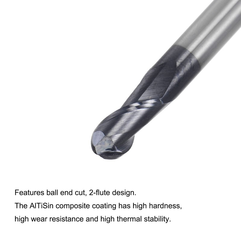 sourcing map Ball Nose End Mill 3mm Tip Radius Solid