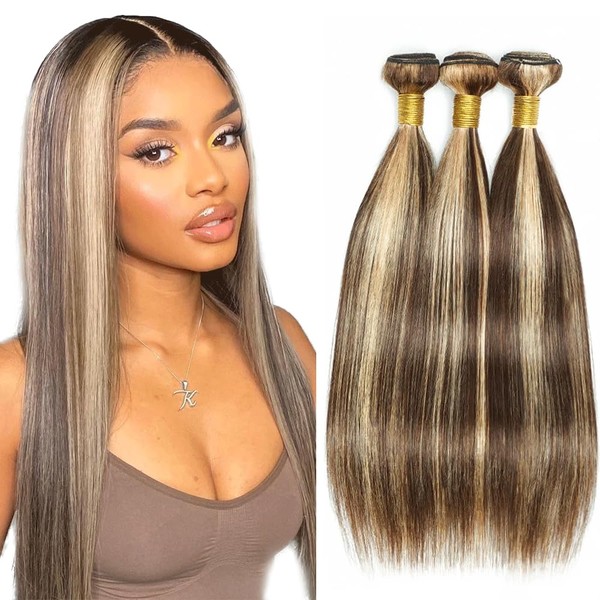 P4613 Bundles Highlight Straight Human Hair Bundles Ombre Blonde Straight
