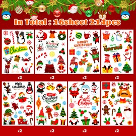 Christmas Stickers for Kids, 214Pcs Cute Christmas Santa Claus, Christmas Tree, Snowman Sticke for Boys Girls Christmas Supplies