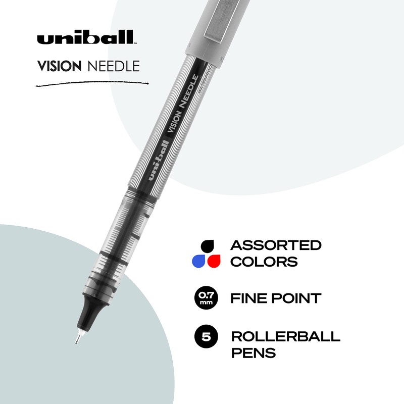 uni-ball Vision Needle Rollerball Pens, Fine Point (0.7mm), Assorted Colors,
