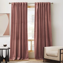 RYB HOME Mauve Velvet Curtains for Living Room, Privacy Small Window Treatment Back Tab Room Darkening Noise Dampening Curtains & Drapes for Kitchen Home Theater, W52 x L108, 2 Pieces