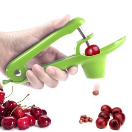Cherry Pitter, Brighoot Stainless Steel Cherry Pitter Tool Cherries Corer with Lock Design for Making Cherry Jam, Remove Cherry Seed with Space/Safe/Quick (Green)