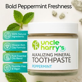 Uncle Harry's Peppermint Remineralizing Toothpaste | Natural Whitening Tooth Paste Freshens Breath & Promotes Enamel | Vegan Fluoride Free Toothpaste