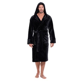 Turquaz Plush Robes For Men, Soft Fuzzy Hooded Mens Bathrobes, Long Comfy Robe For Men