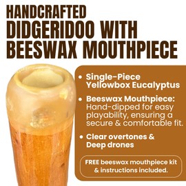 Eucalyptus Yellowbox Didgeridoo with Bark Bell, Beeswax Mouthpiece - 52" Long, Handcrafted, Natural Finish, Key of C to E by World Percussion USA