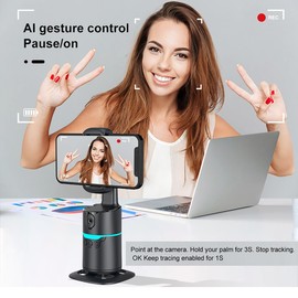 Auto Face Tracking Phone Holder,No App Required,360° Rotation Phone Camera Stand with Remote and Gesture Control, Smart Shooting Tripod for Vlog/TIK Tok Live Streaming YouTube Video Record