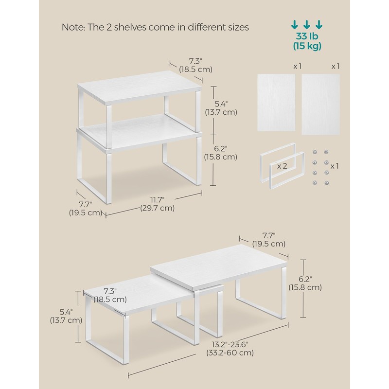 SONGMICS Cabinet Organizer Shelf, Set of 4 Kitchen Counter Shelves,