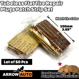ARROW 50x Brown Tubeless Car Flat Tire Repair Plug Strip Patches With Install Tools