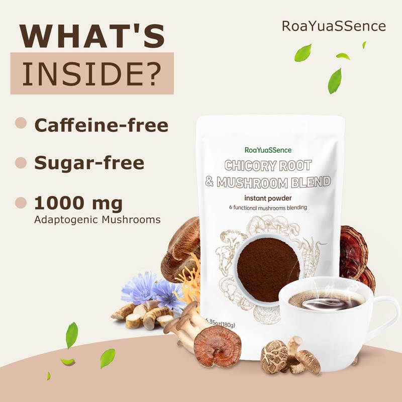 Chicory Root and Mushroom Blend, 6 Functional Mushrooms, Chicory Root