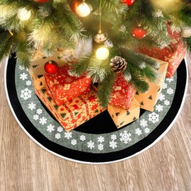 HOHOTIME Christmas Tree Skirt, 30 in Black Burlap Tree Skirt with Snowflakes and Gold Glitter Circles, Home Decor for Christmas Tree, Indoor Christmas Holiday Decorations