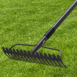 77'' Bow Rake ，17 Tines Metal Head Rakes with Stainless Steel Handle，Heavy Duty Garden Rake for Loosening Soil Gathering Leaf Leveling Lawn Farming Land Management Yarn Thatch Rake