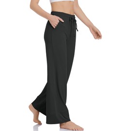 TARSE Wide Leg Yoga Pants for Women Plus Size Drawstring Casual Palazzo Lounge Pajama Pants with Pockets (DarkGray,XXL)