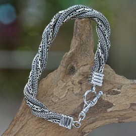 NOVICA Artisan Handmade Men's Sterling Silver Bracelet Indonesian No Stone Link Balinese Traditional [8.25 in L x 0.2 in W] ' Weave of Life'