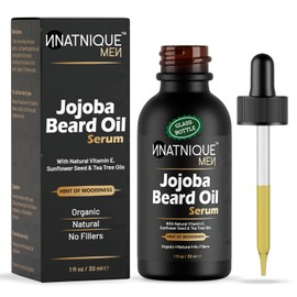 Natnique Jojoba Beard Oil for Men with Vitamin E & Tea Tree – Organic Conditioner & Growth Oil – Moisturizer for Facial Hair, Mustache & Dry Skin – Softener for Itch, Dandruff & Grooming Care – 1 oz
