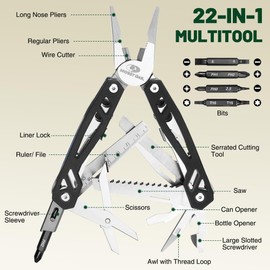 Mossy Oak 22-in-1 Multi-Tool Pliers Includes Carry Bag |Stainless Steel Multifunctional Tool Featuring A Wire Cutter, Bottle Opener, and Screwdriver | Perfect for Camping and Maintenance | Black