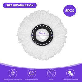 Mop Heads Replacement, 5 Pcs Round Mop Head, Universal Spin Mop Heads Replacement for Cleaning Offices Indoors and Outdoors(White)
