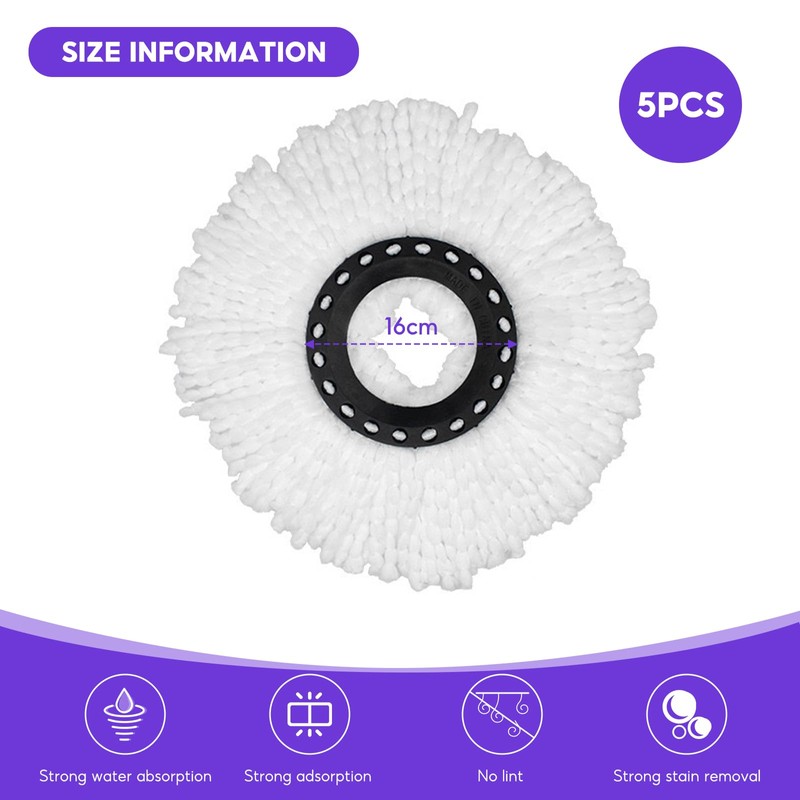Mop Heads Replacement, 5 Pcs Round Mop Head, Universal Spin