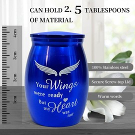 Filenmu Small Urns for Human Ashes Keepsake, Mini Urn Cremation for Ashes, Little Tiny Baby Infant ERN Earns Holder Container Necklace Loss Memorial Gifts Funeral Urn - Heart Box with Blue Light