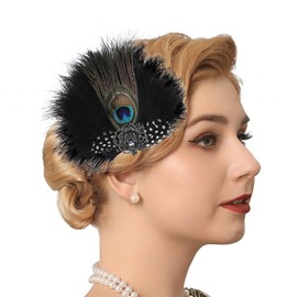 GENBREE Black Feather Hair Clip 1920s Feather Headpiece Peacock Headpieces Roaring 20s Cocktail Party Hair Accessories for Women