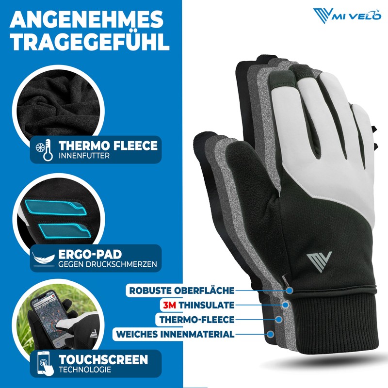 MIVELO Cycling Gloves with Thermal Fleece, Waterproof & Windproof Gloves,