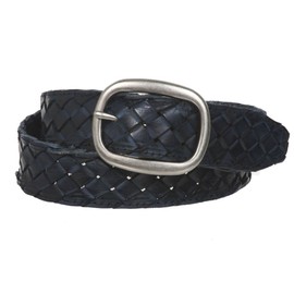 Womens 1 1/5,1 cm (38 mm) Snap On ovalada de tela trenzado cinturón de piel de curtido de aceite, Azul marino