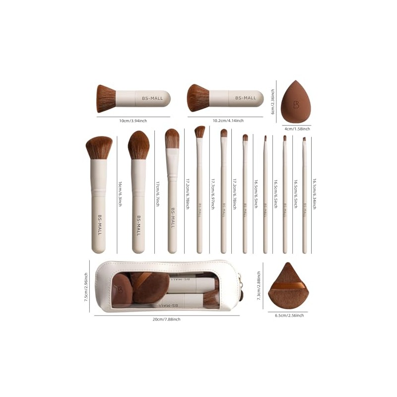 BS-MALL Juego de 11 brochas de maquillaje de bambú sintético