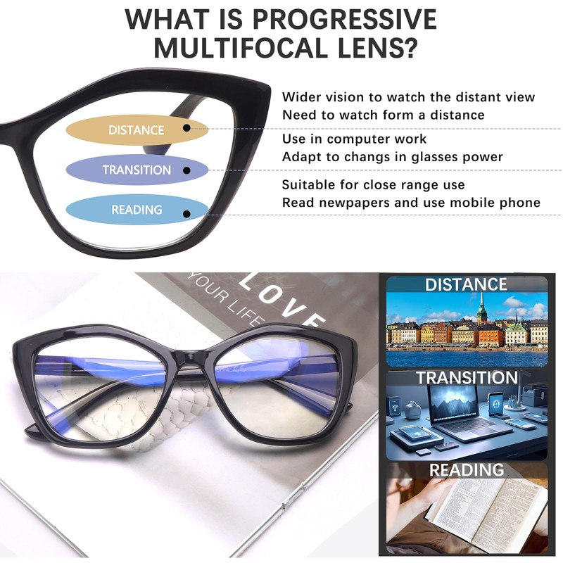 Ronecool 4Pack Progressive Multifocal Reading Glasses, Blue Light Blocking Computer