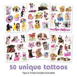 Savvi - 50 Furry Friends Temporary Tattoos: Cinnamon Scented, Skin-Safe Ink, Great for Birthday Parties, Gifts for Boys and Girls Ages 4-12+, Made in the USA [6 sheets, 50 count]