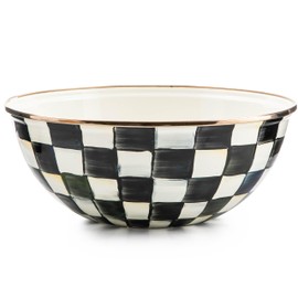 MACKENZIE-CHILDS Enamel Everyday Bowl, Serving Bowl for Entertaining, Medium, Black-and-White Courtly Check