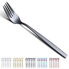 Black Dinner Forks 6 Pieces, Kyraton Titanium Gold Plated Stainless Steel 19.5cm Table Forks Cutlery Forks Set, Silverware Set, Dishwasher Safe.