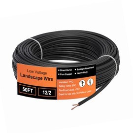 UBOORY 12 Gauge Wire 2 Conductor 50FT, 12/2 Low Voltage Landscape Wire, Low Voltage Wire, Outdoor Direct Burial Electrical Wire, Copper Wire