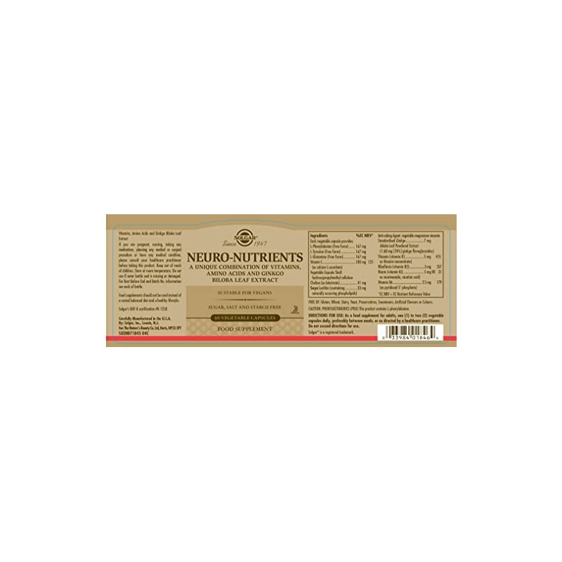 Solgar Neuro-Nutrients Vegetable Capsules - Pack of 60 - For