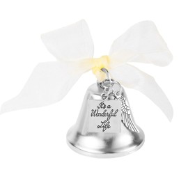 Christmas Bell Ornaments, Zinc Alloy Hanging Ornament Bell with Angel Wings Charm & Silk Ribbon Printed It's a Wonderful Life Printed Christmas Ornaments for Tree Hanging