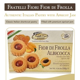 Fratelli Fiori Fior di Frolla Albicocca Jam Cookies - Italian Cookies Filled with Real Apricot Jam - Healthy Cookies with Crumbly, Buttery Texture - Ideal for Breakfast, Brunch, & Gifting - 2 Pack