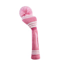 Golf Club Headcover | Tour Fit Double Layer Pom Pom Premium Knitted Golf Head Cover | Driver, Fairway, Rescue | Set of 3 or 4 | Pink/White for Ladies Golf Clubs (Set of 4 Covers)