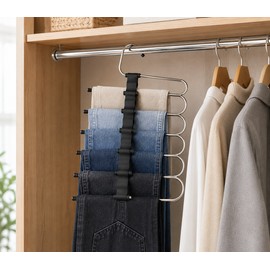 Space-Saving Pants Hangers for Closet Organization – Non-Slip Multi-Layer Rack for Jeans, Skirts, Scarves & Trousers
