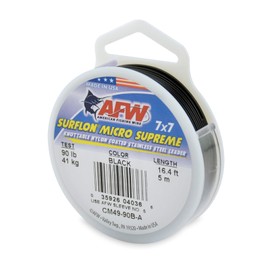 American Fishing Wire Surflon Micro Supreme, Nylon Coated 7x7 Stainless Steel Leader Wire, 90 lb Test, .036" Diameter, Black, 5 m