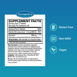 EuroMedica Silica-20 - Supplement Supports Bone Structure & Collagen Production - Strong Teeth & Healthy Bone Density Support - Aids Hair, Skin & Nails Health - 60 Tablets (30 Servings)