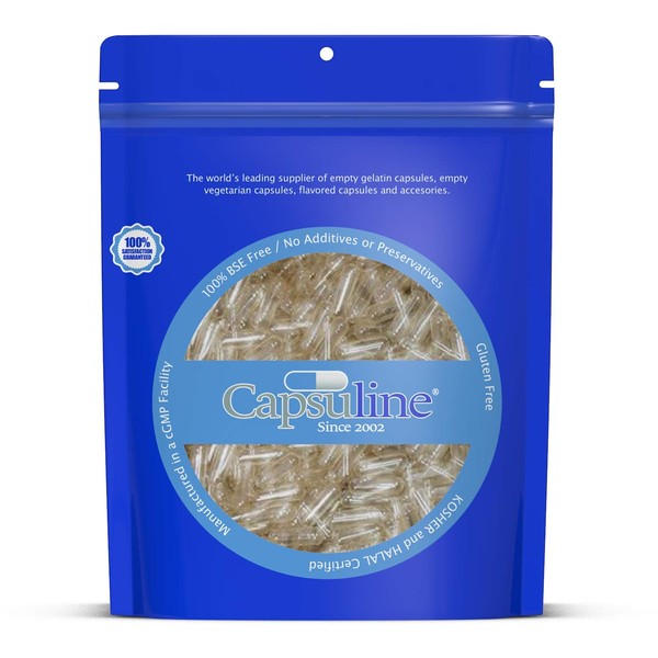 Capsuline Size 4 - Clear Empty Gelatin Capsules - 5000 Count - Empty Gel Pill Capsules - DIY Pure Bovine Pill Capsule filling - Empty Caps - Kosher, Gluten Free and Halal Certified - Non-GMO Certified (Clear)