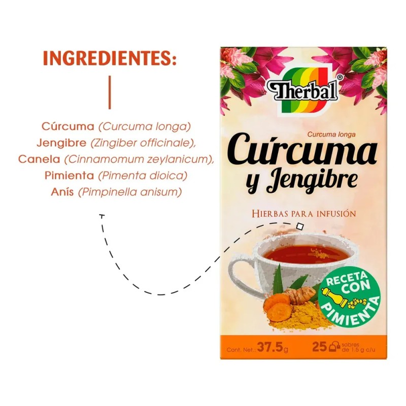 Té De Cúrcuma Con Jengibre Therbal 25 Sobres