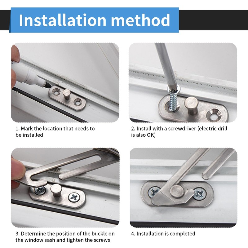 4 Pairs Window Restrictors Locks, 304 Stainless Steel Window Safety