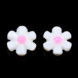 LiQunSweet 20 pcs Pink White Enamel Freshwater Shell Flower Beads Spring Floral Spacer Bead for DIY Jewelry Bracelet Necklace Earring Crafts Keychain Decoration