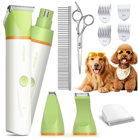 unibono Dog Clippers with Paw Trimmer, All-in-One Dog Grooming Kit Low Noise Electric Rechargeable Small Quiet Foot Razor Pet Hair Shaver with Stainless Steel Scissors Guards for Dogs Cats at Home