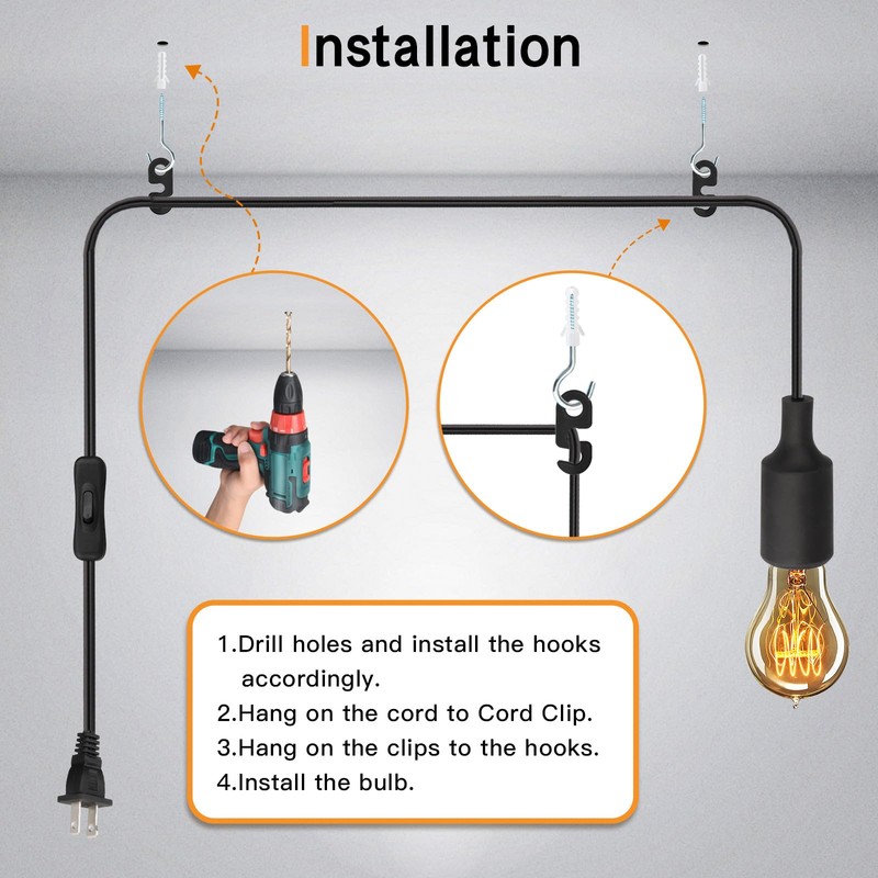 Zevnico 15ft Pendant Light Cord Socket, E26 Hanging Lamp Socket